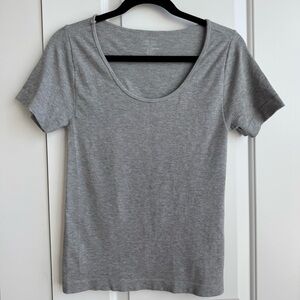 French Laundry Grey Ribbed Scoop Neck Short Sleeve Tee - S/M